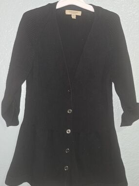Burberry Black Ribbed V-Neck Button-Front Cardigan Dress